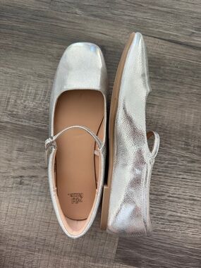 Silver Square-Toe Mary Jane Flats 7